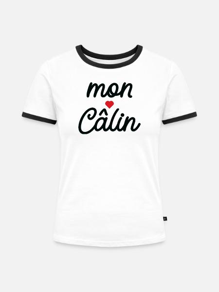Mein Umarmungsskript Rotes Herz - Frauen Kontrast-T-Shirt - Weiß/Schwarz