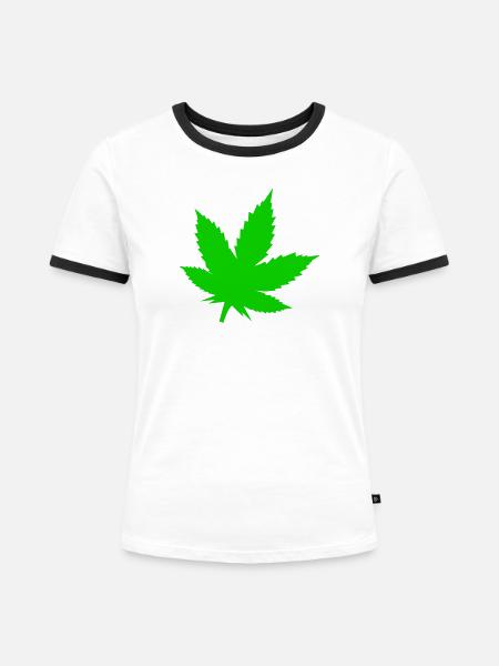 Grünes Cannabisblatt Motiv - Frauen Kontrast-T-Shirt - Weiß/Schwarz