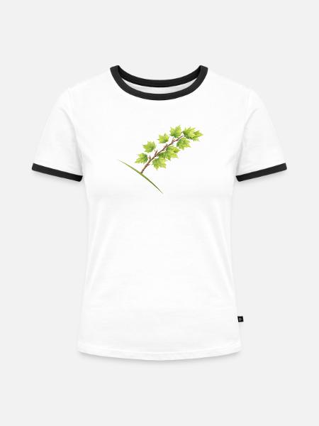 Blätterzweig Ahorn - Aquarell - Frauen Kontrast-T-Shirt - Weiß/Schwarz