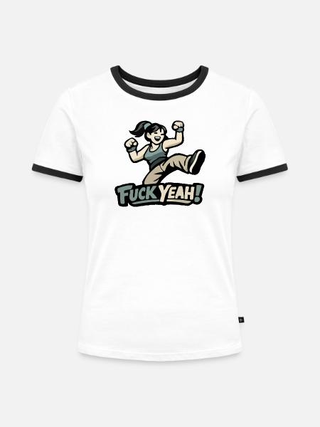 Motivierte Frau / Mädchen "Fuck Yeah" - Frauen Kontrast-T-Shirt - Weiß/Schwarz