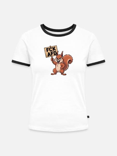 FCK AFD - Antifa Eichhörnchen Tee - Frauen Kontrast-T-Shirt - Weiß/Schwarz