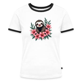 Faultier - Frauen Kontrast-T-Shirt - Weiß/Schwarz - Vorne - Selfina (174cm)