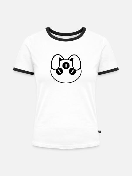 Plüsch: Aliny (Kopf) - Frauen Kontrast-T-Shirt - Weiß/Schwarz