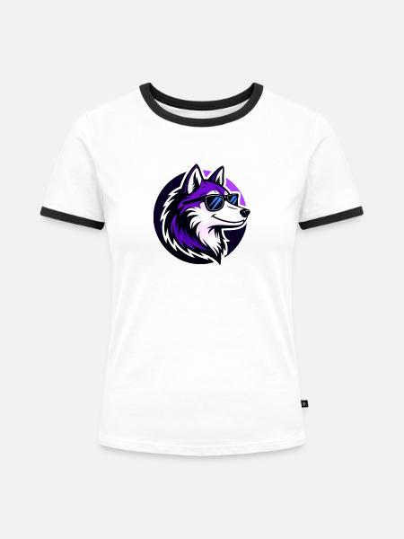 Purple Wolf Stylish Sonnenbrillen - Frauen Kontrast-T-Shirt - Weiß/Schwarz