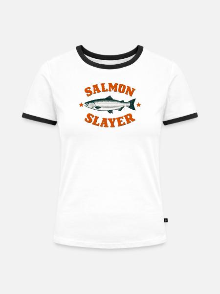 Lustiger Lachstöter-Angelhumor - Frauen Kontrast-T-Shirt - Weiß/Schwarz