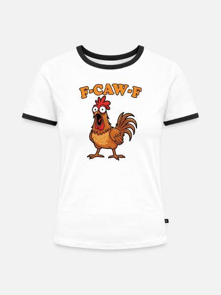 Fcawf Chicken Pun - Frauen Kontrast-T-Shirt - Weiß/Schwarz
