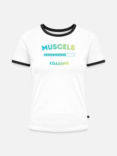 Muskel-Ladebalken Grafik - Frauen Kontrast-T-Shirt - Weiß/Schwarz