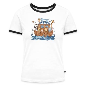  Niedliche Arche Noah Tiere für Kinder Babyzimmer - Frauen Kontrast-T-Shirt - Weiß/Schwarz - Vorne - Selfina (174cm)