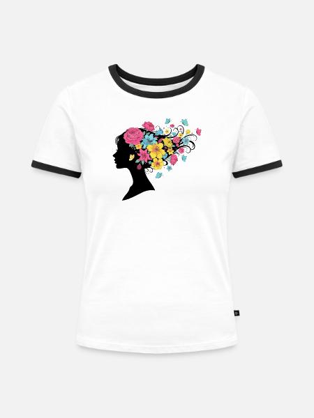 Blumenbouquet Blumenkunst Blüten Farbexplosion - Frauen Kontrast-T-Shirt - Weiß/Schwarz