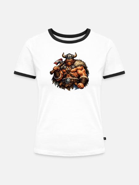 Wikinger-Krieger mit Axt - Frauen Kontrast-T-Shirt - Weiß/Schwarz