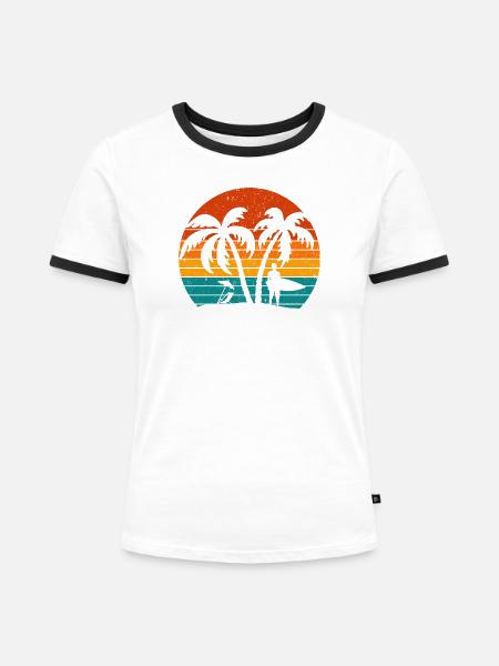 Surfing Retro Surfer Sunset - Frauen Kontrast-T-Shirt - Weiß/Schwarz