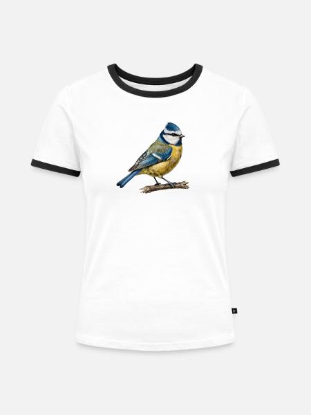 Blau auf dem Ast - Frauen Kontrast-T-Shirt - Weiß/Schwarz