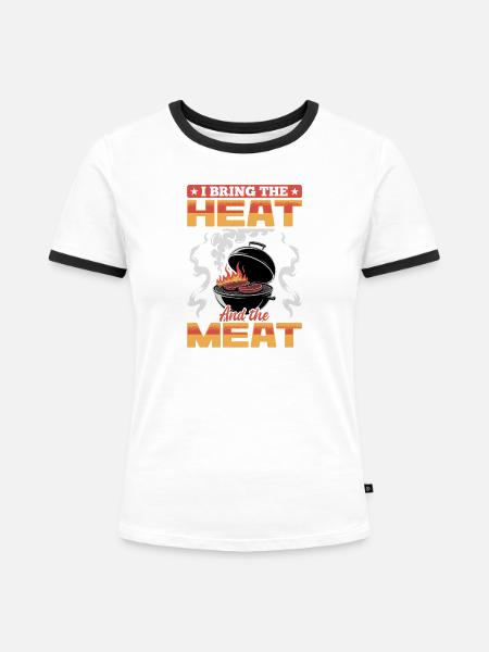 BBQ Grilling Meat Smoking Barbecue - Frauen Kontrast-T-Shirt - Weiß/Schwarz