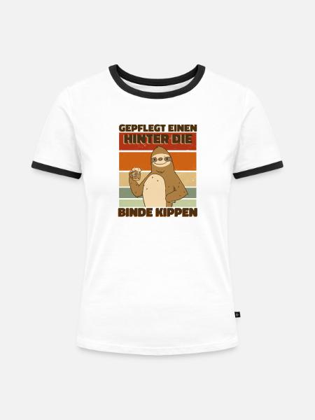 Bier Faultier - Frauen Kontrast-T-Shirt - Weiß/Schwarz