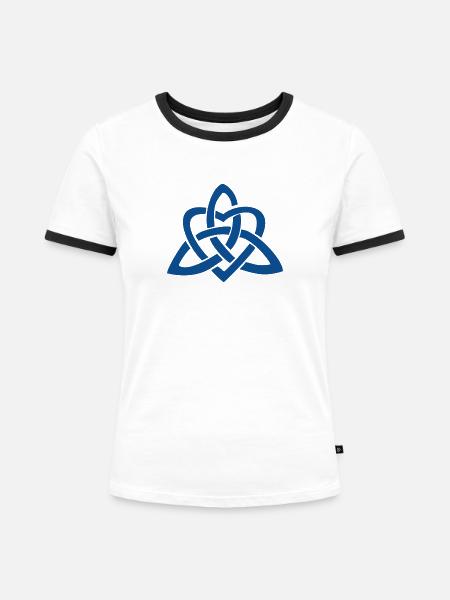 Blue Celtic Knot Heart - Frauen Kontrast-T-Shirt - Weiß/Schwarz