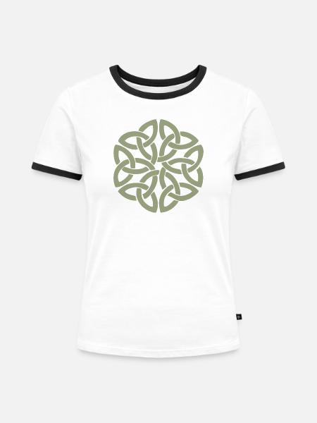 Kreisförmiger keltischer Knoten-Twist - Frauen Kontrast-T-Shirt - Weiß/Schwarz