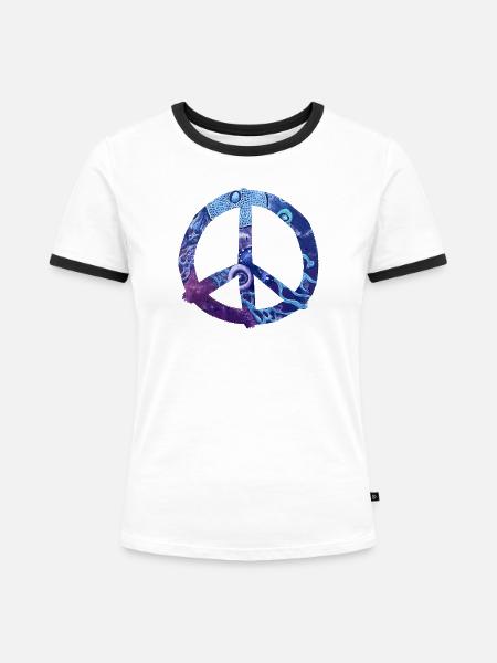Ozeanfrieden Peacezeichen - Frauen Kontrast-T-Shirt - Weiß/Schwarz