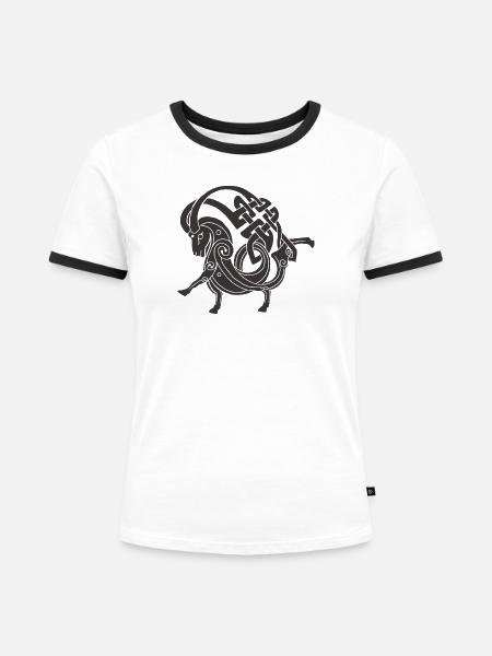Keltischer Widderknoten - Frauen Kontrast-T-Shirt - Weiß/Schwarz