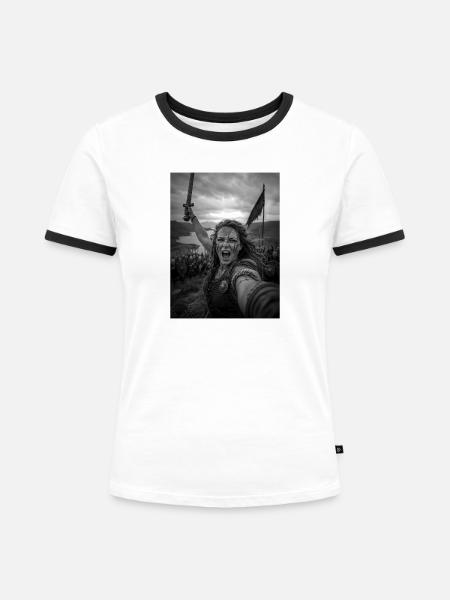Boudicca/Boudica Selfie - Frauen Kontrast-T-Shirt - Weiß/Schwarz