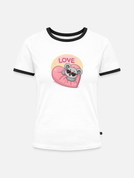 Koala Heart Love Pastellpastell. - Frauen Kontrast-T-Shirt - Weiß/Schwarz