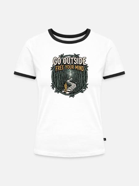 Go Outside Be Free - Frauen Kontrast-T-Shirt - Weiß/Schwarz
