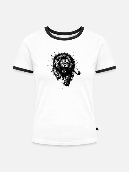 Löwe im Spritz-Silhouette - Frauen Kontrast-T-Shirt - Weiß/Schwarz