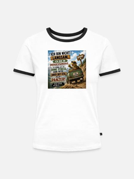 Energiesparmodus Panzer Ausflug - Frauen Kontrast-T-Shirt - Weiß/Schwarz
