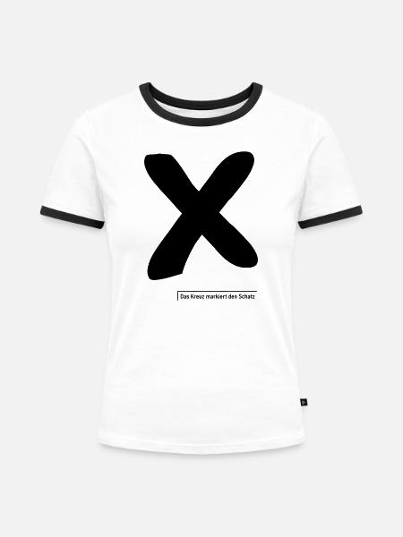 Kreuz markiert den Schatz - Frauen Kontrast-T-Shirt - Weiß/Schwarz