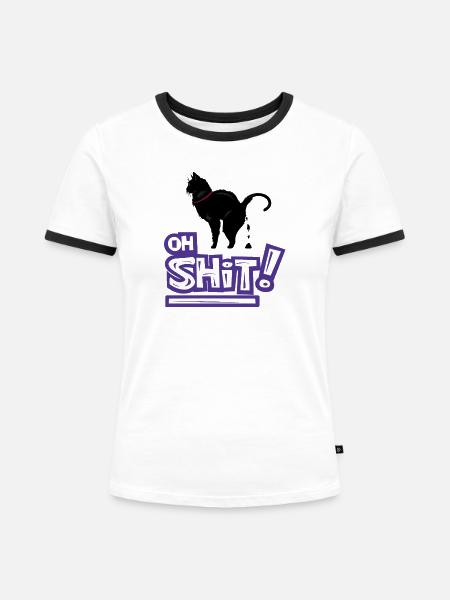 Kat Oh Shit Graffiti Ausruf - Frauen Kontrast-T-Shirt - Weiß/Schwarz
