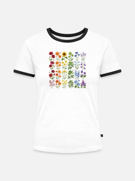 LGBTQ-Pride-Monat – Regenbogenblumen - Frauen Kontrast-T-Shirt - Weiß/Schwarz
