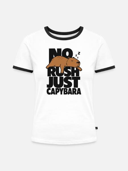No Rush Just Capybara - Frauen Kontrast-T-Shirt - Weiß/Schwarz