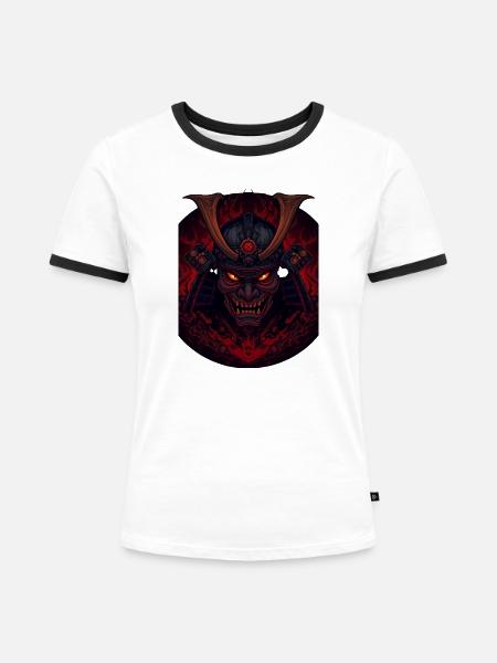 Dämonen-Samourai - Frauen Kontrast-T-Shirt - Weiß/Schwarz