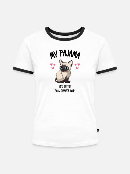 Siamkatzen-Pyjama - Frauen Kontrast-T-Shirt - Weiß/Schwarz
