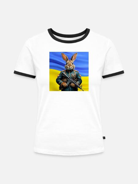 Guardian Rabbit: Held der Ukraine - Frauen Kontrast-T-Shirt - Weiß/Schwarz