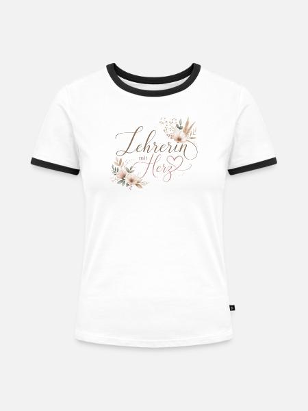Lehrerin mit Herz! - Frauen Kontrast-T-Shirt - Weiß/Schwarz