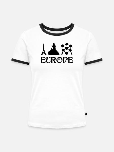 Europe - Frauen Kontrast-T-Shirt - Weiß/Schwarz