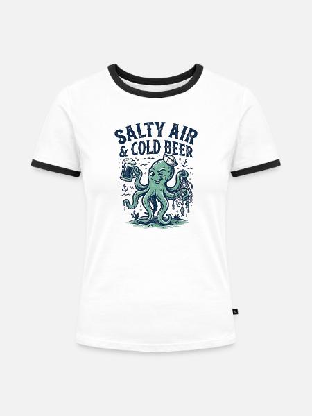 Kaltes Bier Tintenfisch - Frauen Kontrast-T-Shirt - Weiß/Schwarz