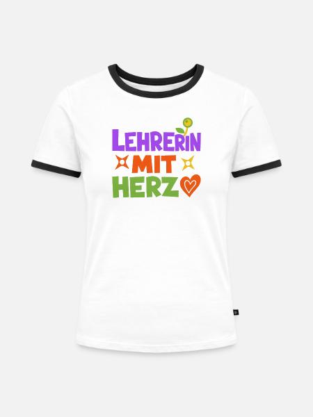Lehrerin mit Herz!  - Frauen Kontrast-T-Shirt - Weiß/Schwarz