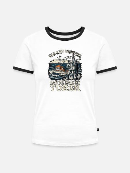 Norwegen Dorsch Angler - Frauen Kontrast-T-Shirt - Weiß/Schwarz