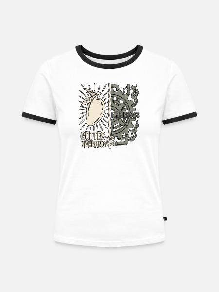 Gottes Nahrung Vs Fabrikfrass - Frauen Kontrast-T-Shirt - Weiß/Schwarz