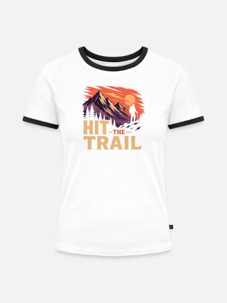 Auf den Trail – Outdoor-Abenteuer - Frauen Kontrast-T-Shirt - Weiß/Schwarz