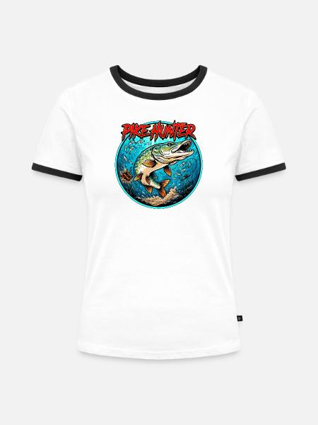 Hecht Angeln Motiv - Frauen Kontrast-T-Shirt - Weiß/Schwarz