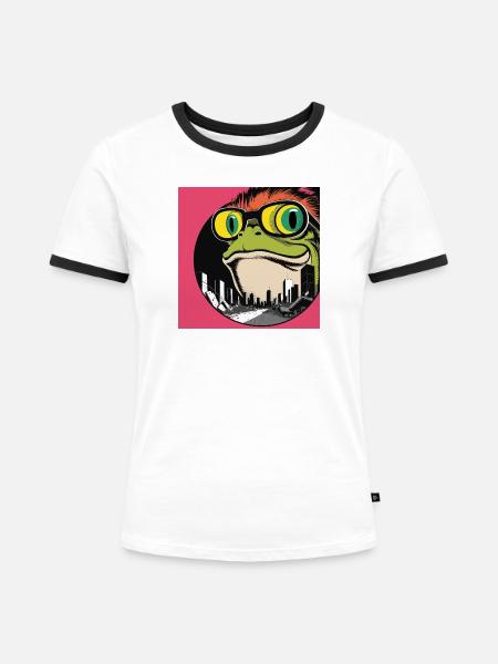 Evil Frog Horror - Frauen Kontrast-T-Shirt - Weiß/Schwarz