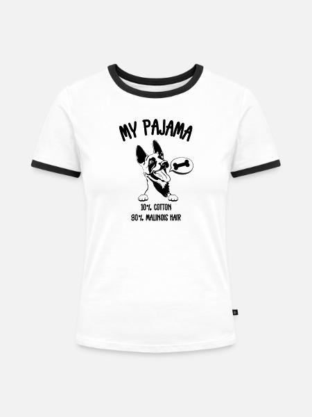 Hunde-Malinois-Haar-Pyjamas - Frauen Kontrast-T-Shirt - Weiß/Schwarz