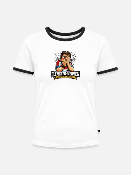 Elfmeter-Nerven – Herzinfarkt inklusive - Frauen Kontrast-T-Shirt - Weiß/Schwarz