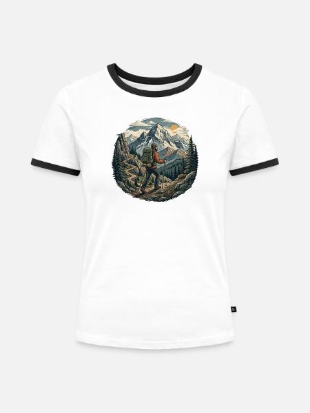 Wandern – Outdoor-Abenteuer - Frauen Kontrast-T-Shirt - Weiß/Schwarz