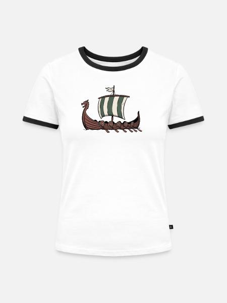 Wikinger Schiff - Frauen Kontrast-T-Shirt - Weiß/Schwarz