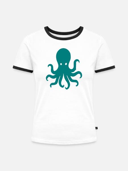 Teal Oktopus Silhouette - Frauen Kontrast-T-Shirt - Weiß/Schwarz