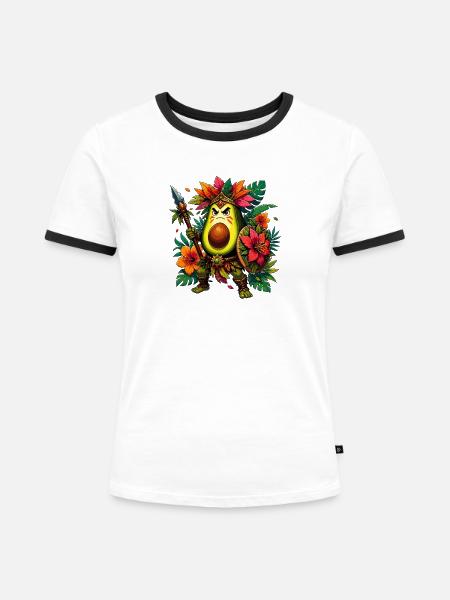 Avocado Krieger im Tropenwald - Frauen Kontrast-T-Shirt - Weiß/Schwarz