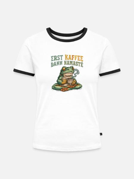 Erst Kaffee Dann Namaste Yoga Frosch - Frauen Kontrast-T-Shirt - Weiß/Schwarz